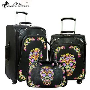 Montana West Sugar Skull Collection 3 Piece Luggage Set - New With Tags